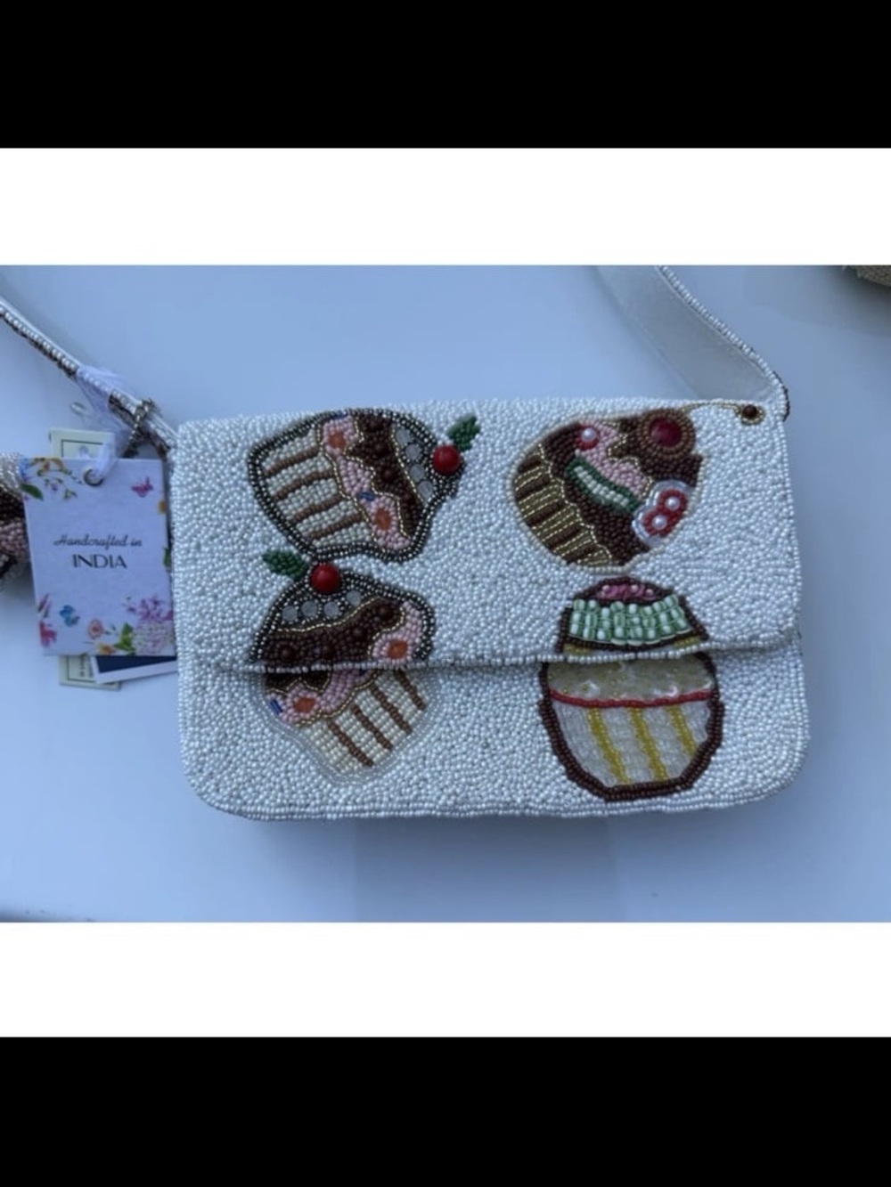 NEW RELEASE Beaded Cupcake Shoulder Bag Handmade In India Sweet Treat Purse NWT